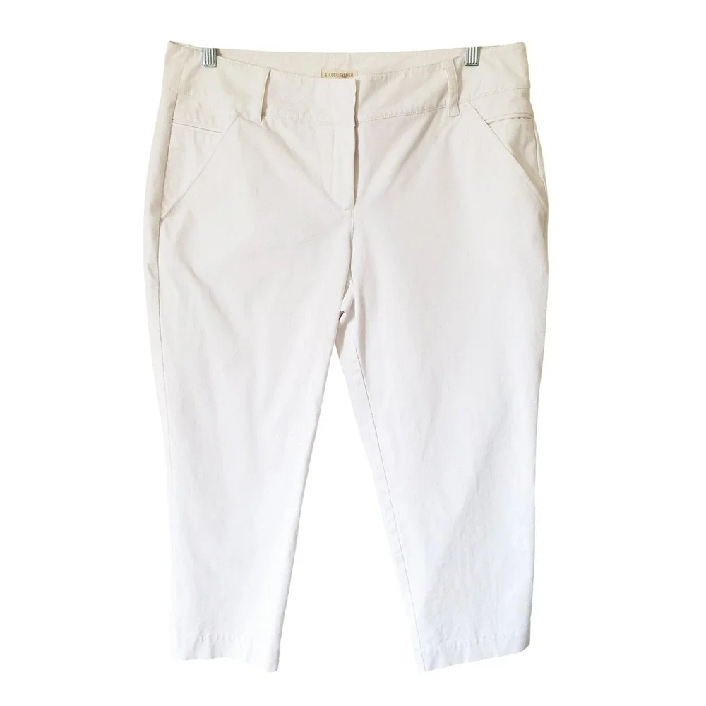 Eileen Fisher White Organic‎ Cotton Stretch Cropped Pants Womens Large